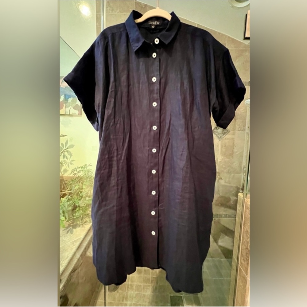 J.Crew Capitaine shirtdress in Navy Linen. - Picture 4 of 6